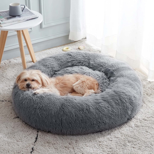 Wholesale Anti-Anxiety Calming Washable Round Long Hair Kong Dog Bed