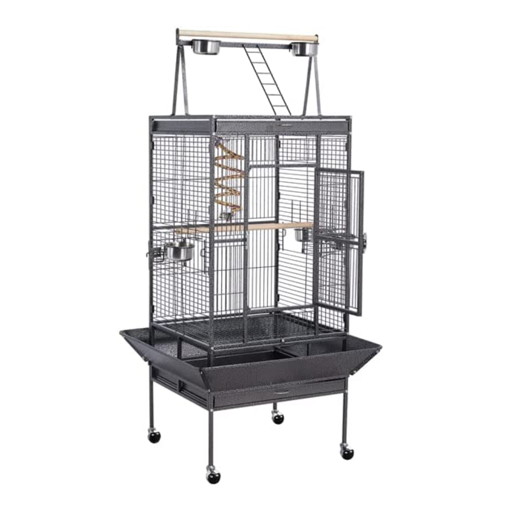 Factory Premium 69-Inch Wrought Iron Rolling Large Parrot Bird Cage with Stand